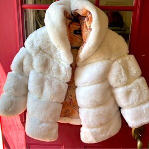 Cropped White Faux Fur Jacket